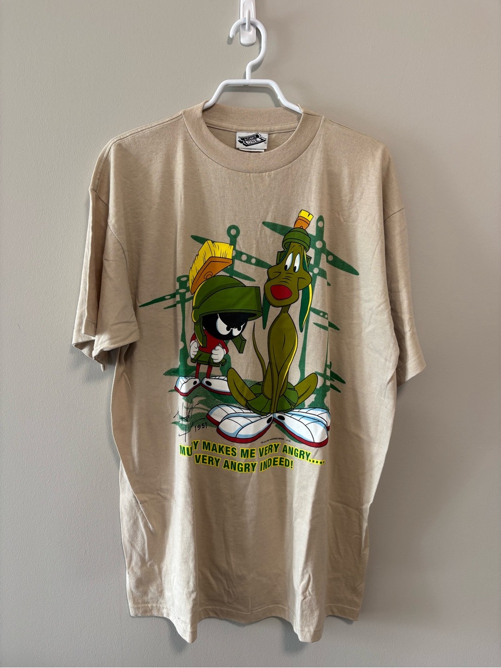 Vintage Marvin the Martian K-9 You Make Me Very Angry Graphic Tee Beige XL